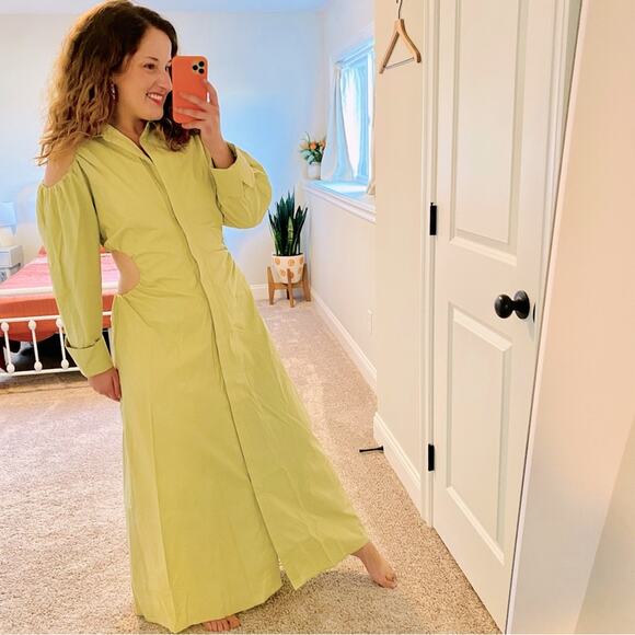 SIR. The Label Green Khaki Cotton Button Front Long Sleeve Maxi Dress Large NWT - Picture 1 of 15